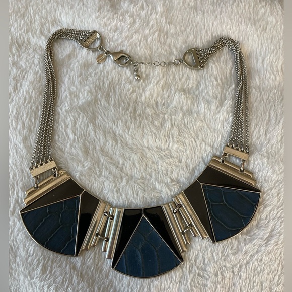 Express Signed Blue Silver Tone and Black Bib‎ Necklace - Picture 2 of 7